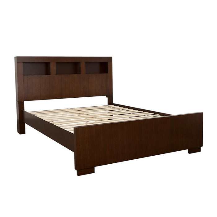 Jessica California King, E.king, &amp; Queen Bed with Storage Headboard Cappuccino