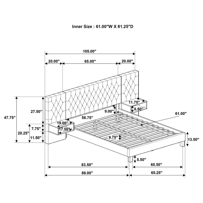 Marley Wall Panel Platform Bed with Attached Nightstands