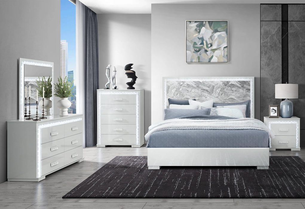 Naomi Silver Marble Dresser with LED