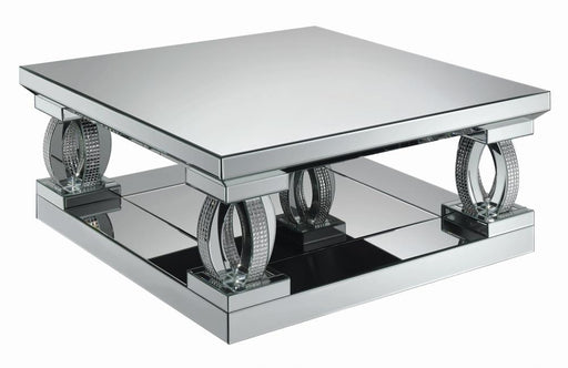 Amalia Square Coffee Table with Lower Shelf Clear Mirror image