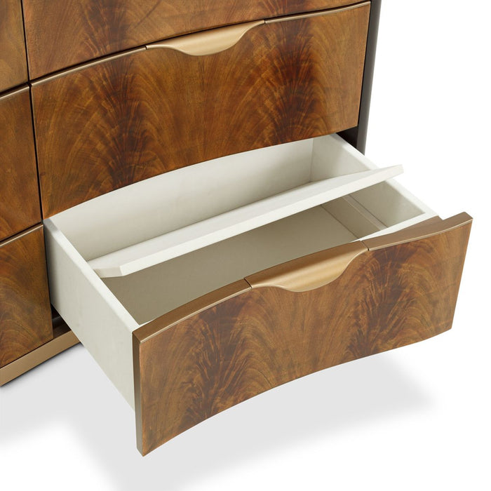 AICO Malibu Crest 9 Drawer Dresser in Crotch Mahogany
