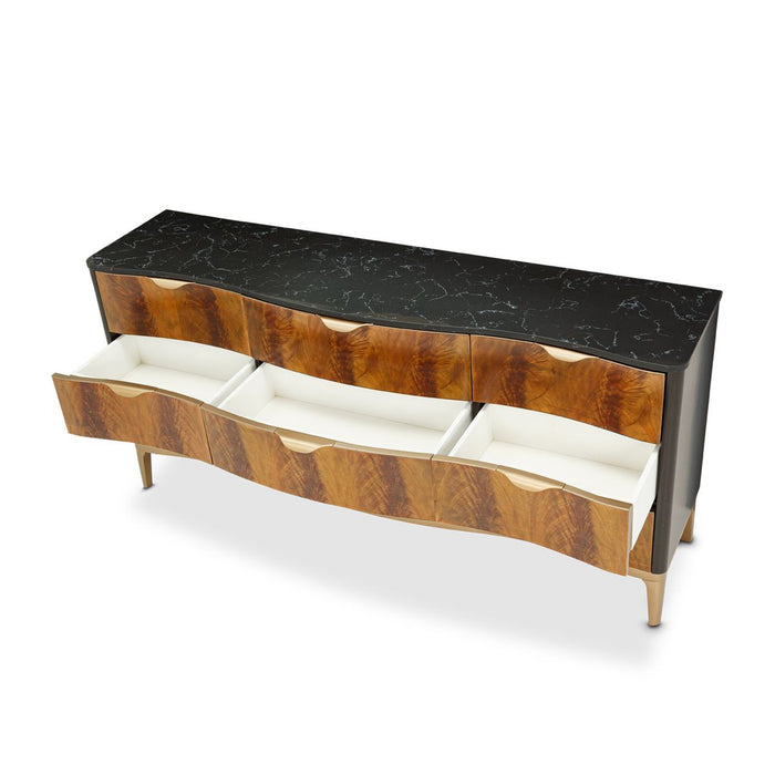 AICO Malibu Crest 9 Drawer Dresser in Crotch Mahogany