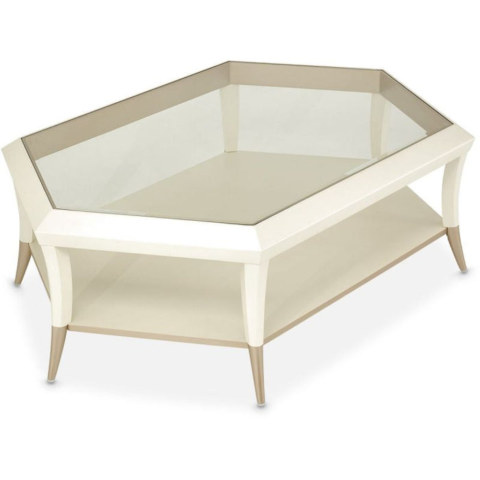 AICO La Rachelle Hexagon Cocktail Table w/Glass in Medium Champagne