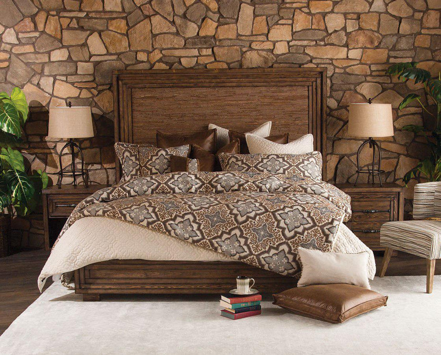 Carrollton Queen Panel Bed with Fabric Insert in Rustic Ranch