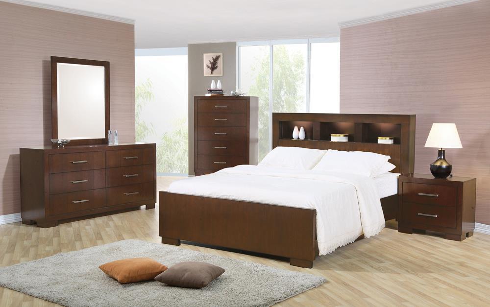 Jessica California King, E.king, &amp; Queen Bed with Storage Headboard Cappuccino