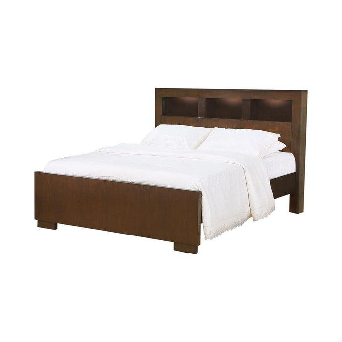 Jessica California King, E.king, &amp; Queen Bed with Storage Headboard Cappuccino