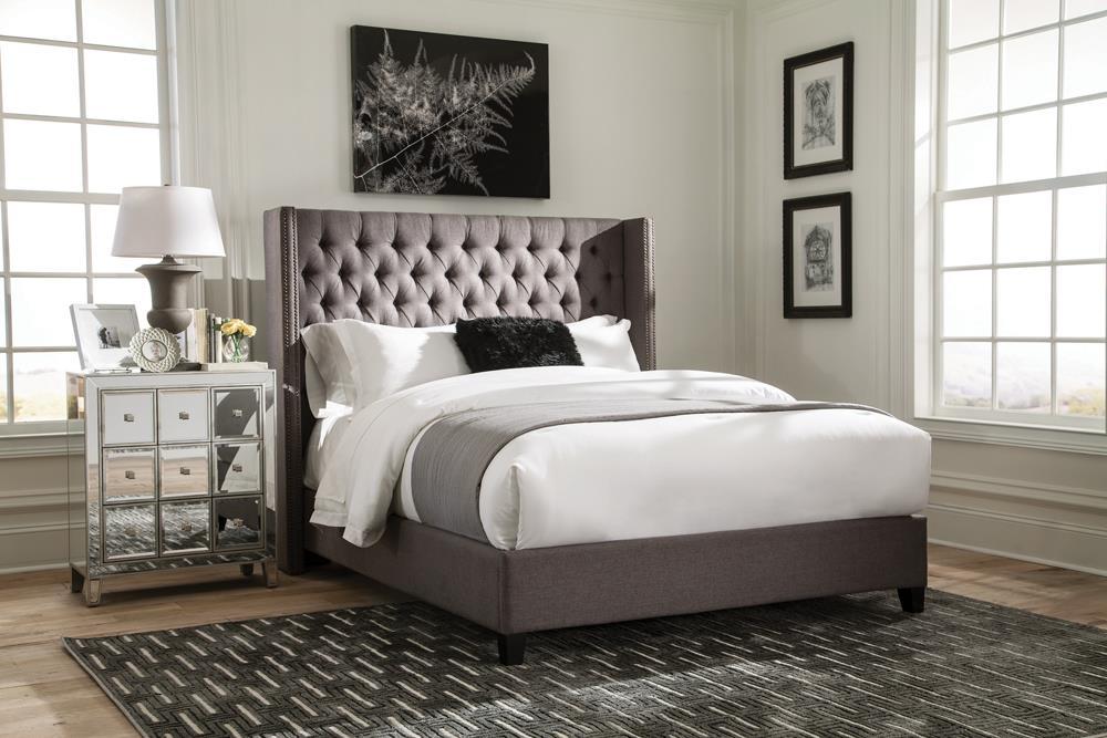 Bancroft Demi-wing Upholstered California King Bed Grey