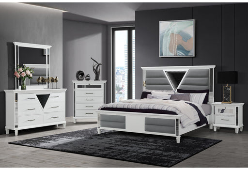 MARCO METALLIC WHITE KING BED GROUP WITH LED 3D MIRROR image