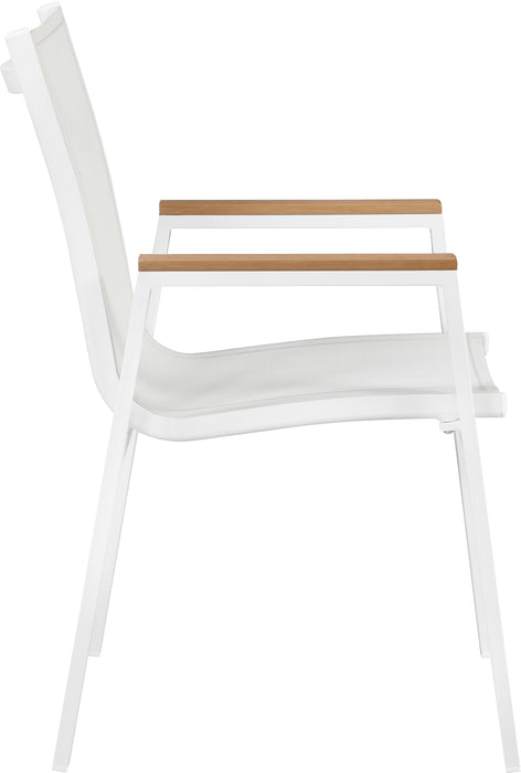 Nizuc White Mesh Waterproof Fabric Outdoor Patio Aluminum Mesh Dining Arm Chair
