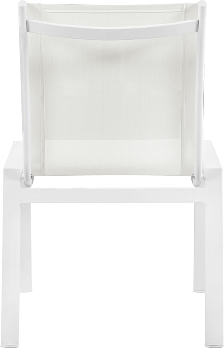 Nizuc White Mesh Waterproof Fabric Outdoor Patio Aluminum Mesh Dining Chair