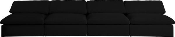 Serene Black Linen Fabric Deluxe Cloud Modular Armless Sofa
