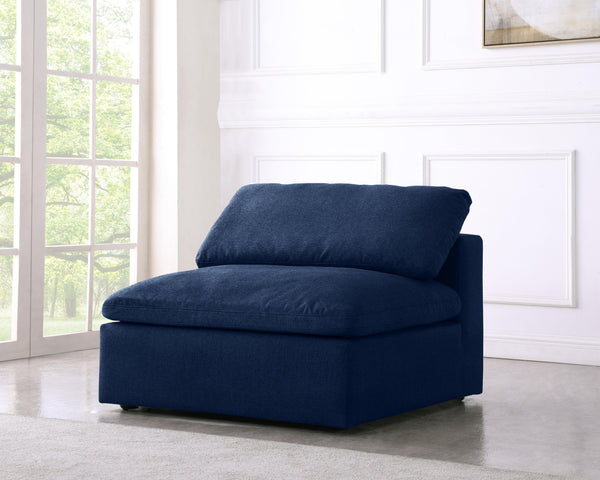 Serene Navy Linen Fabric Deluxe Cloud Armless Chair