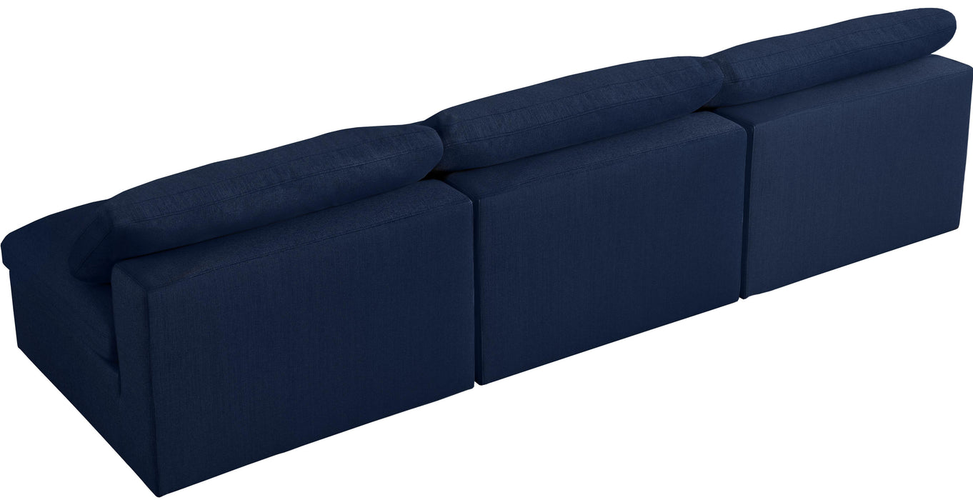 Serene Navy Linen Fabric Deluxe Cloud Modular Armless Sofa
