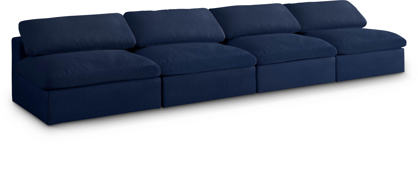 Serene Navy Linen Fabric Deluxe Cloud Modular Armless Sofa