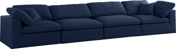 Serene Navy Linen Fabric Deluxe Cloud Modular Sofa