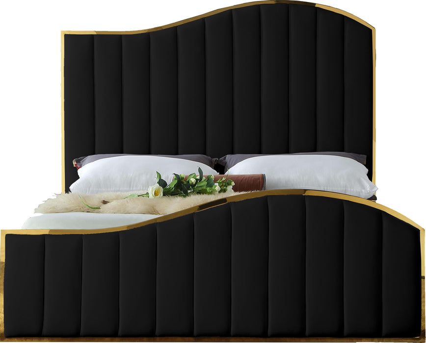 Jolie Black Velvet Queen Bed (3 Boxes)