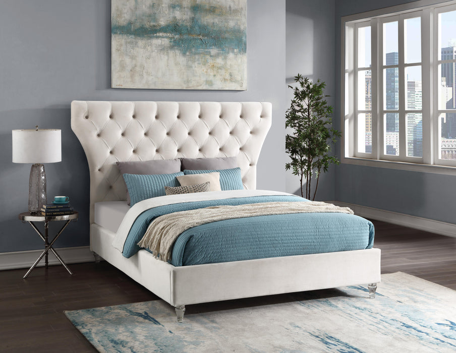 Kira Cream Velvet Queen Bed