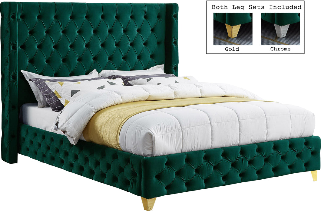 Savan Green Velvet King Bed
