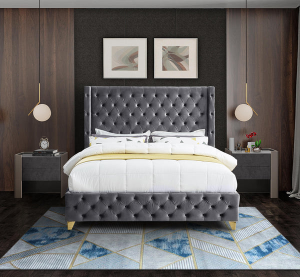 Savan Grey Velvet Full Bed