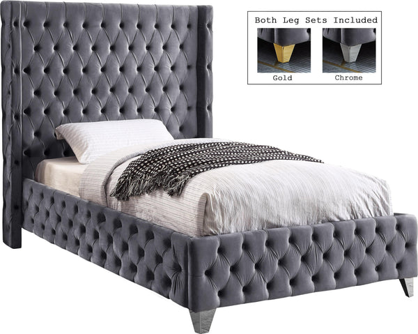 Savan Grey Velvet Twin Bed