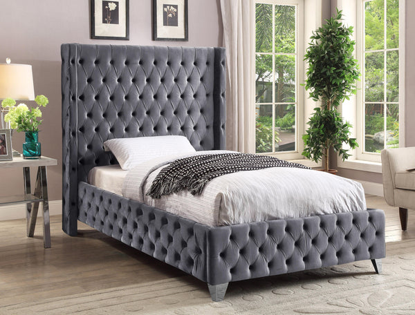 Savan Grey Velvet Twin Bed