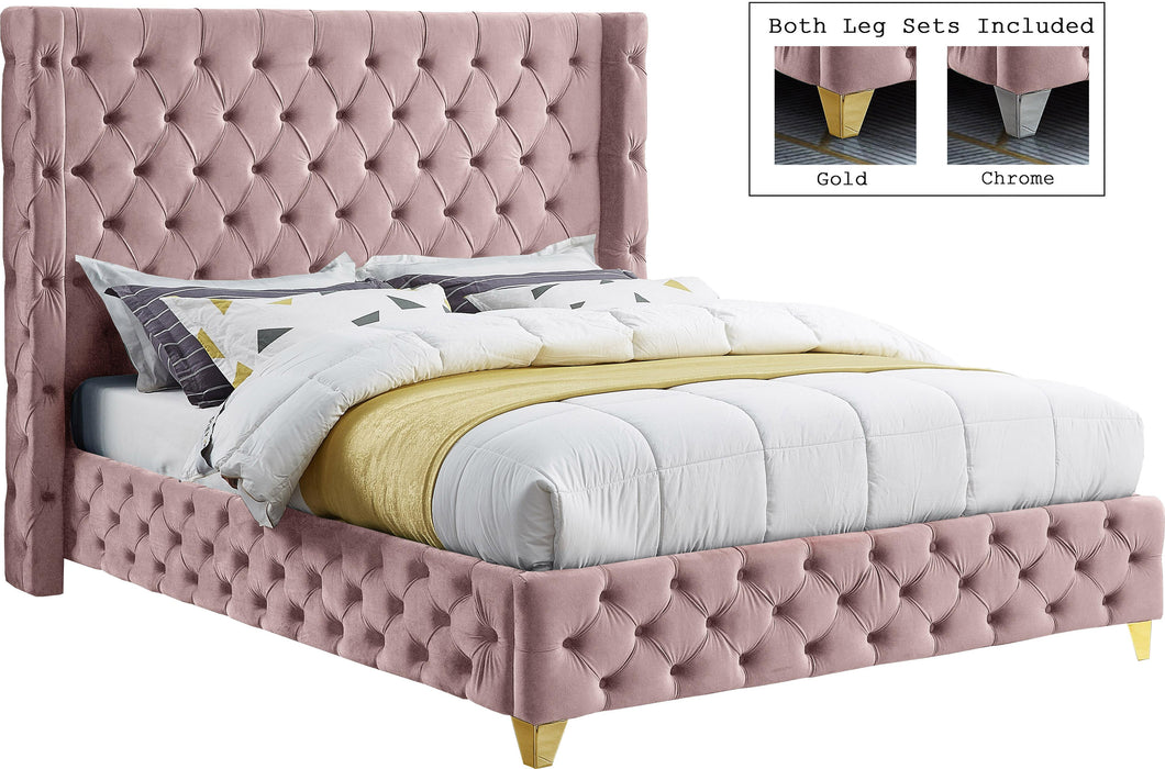 Savan Pink Velvet Full Bed image