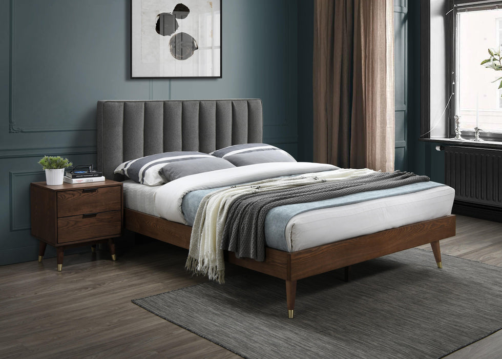 Vance Grey Linen Fabric Queen Bed (3 Boxes)