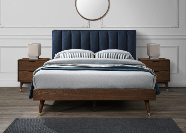 Vance Navy Linen Fabric King Bed (3 Boxes)
