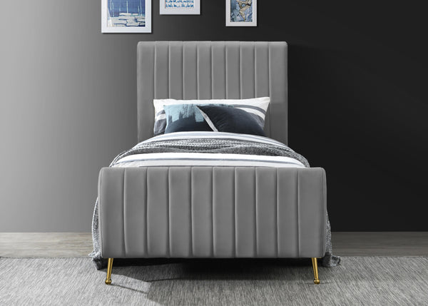 Zara Grey Velvet Twin Bed (3 Boxes)