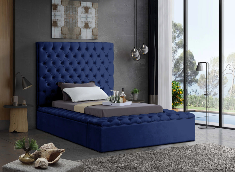 Bliss Navy Velvet Twin Bed (3 Boxes)