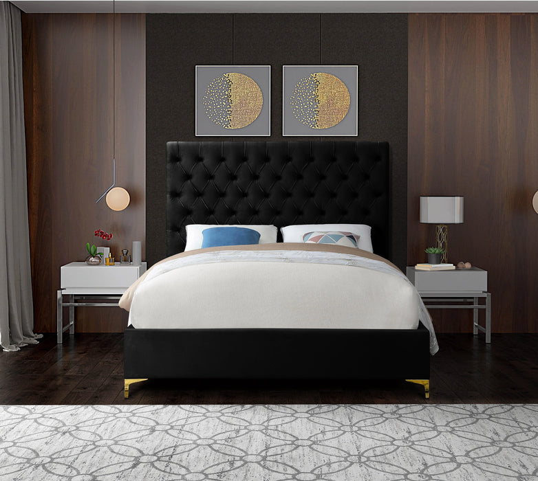 Cruz Black Velvet Queen Bed