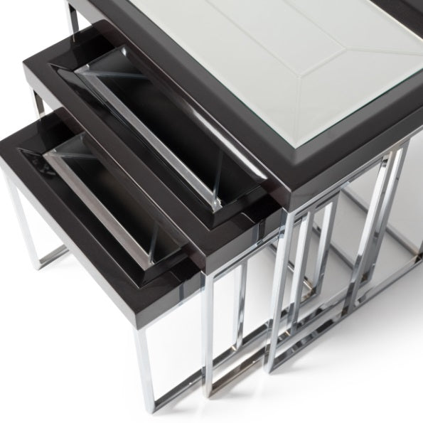 AICO Furniture Carmela Nesting Tables in Glossy Charcoal Sand