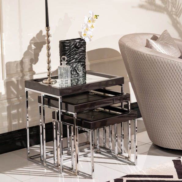 AICO Furniture Carmela Nesting Tables in Glossy Charcoal Sand