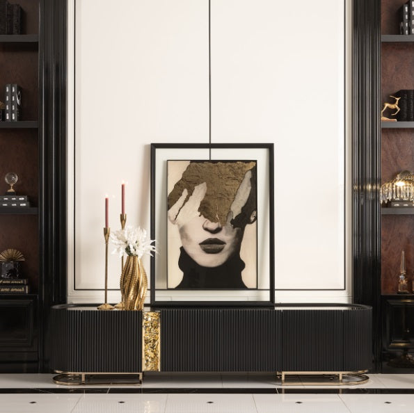 AICO Furniture Lisbon Media Cabinet in Silken Matte Black