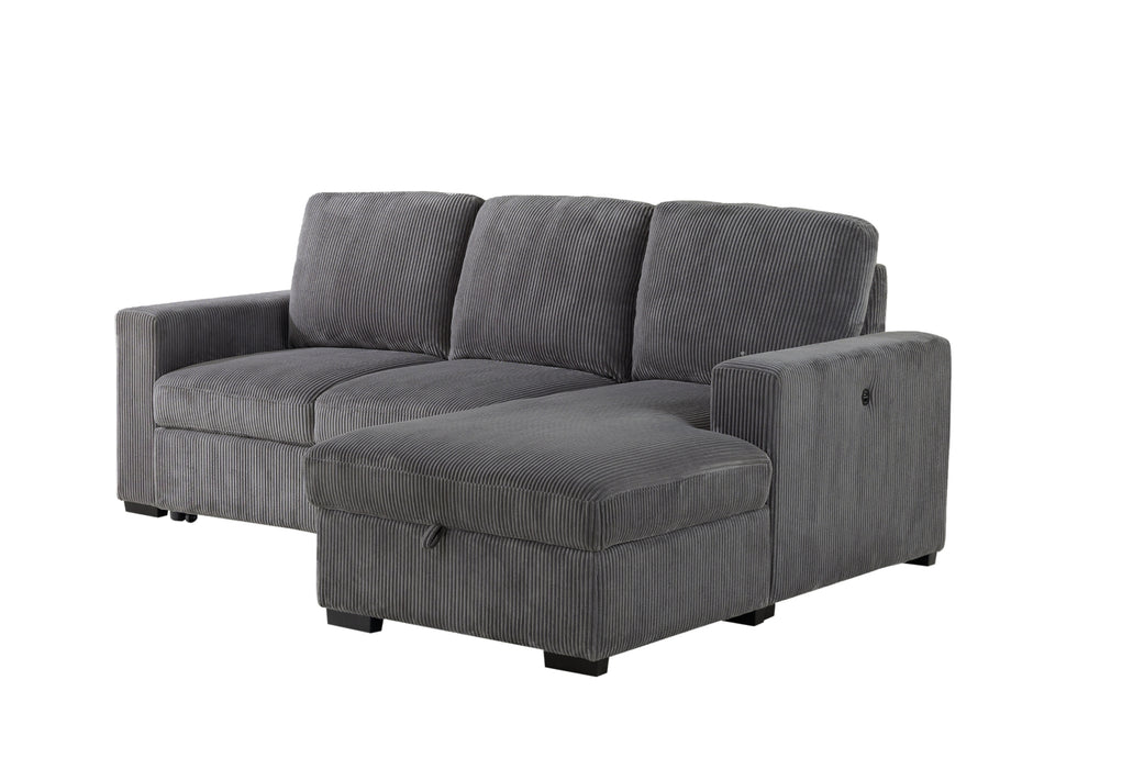 U2660 GREY L SOFA BED SECTIONAL WITH PULLOUT