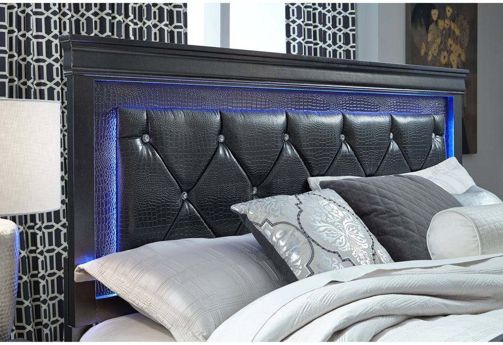 POMPEI METALLIC GREY KING BED WITH LED, DRESSER, MIRROR AND NIGHTSTAND