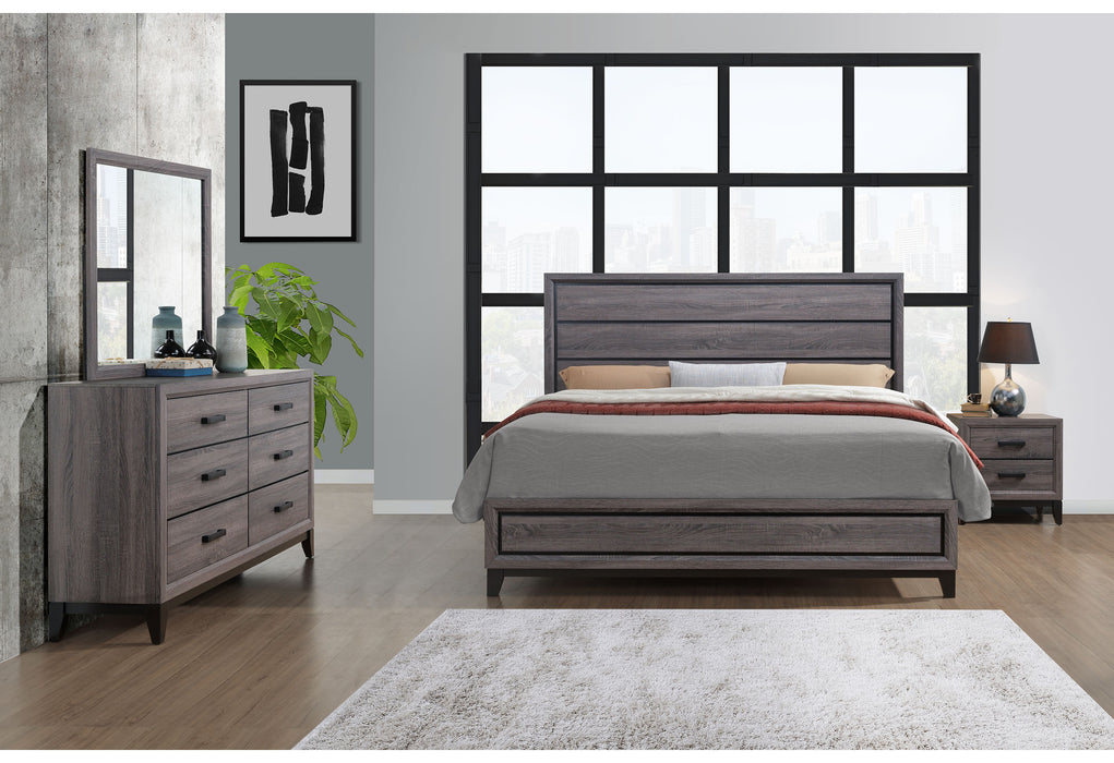 KATE FOIL GREY KING BED, DRESSER, MIRROR, NIGHTSTAND