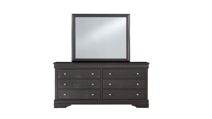 POMPEI METALLIC GREY QUEEN BED W/LED, DRESSER, MIRROR AND NIGHTSTAND