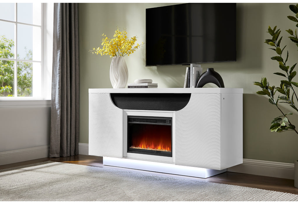 AILEEN WHITE 66" ENT UNIT W/LED, SPEAKERS, CRYSTAL AND POP-UP DOORS