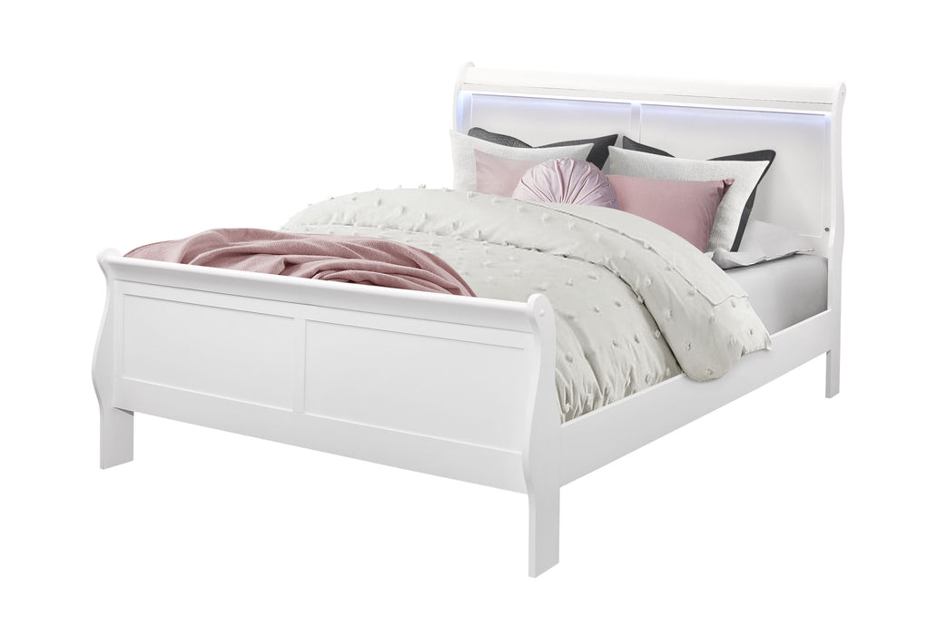 CHARLIE WHITE QUEEN BED WITH LED, DRESSER, MIRROR AND NIGTHSTAND