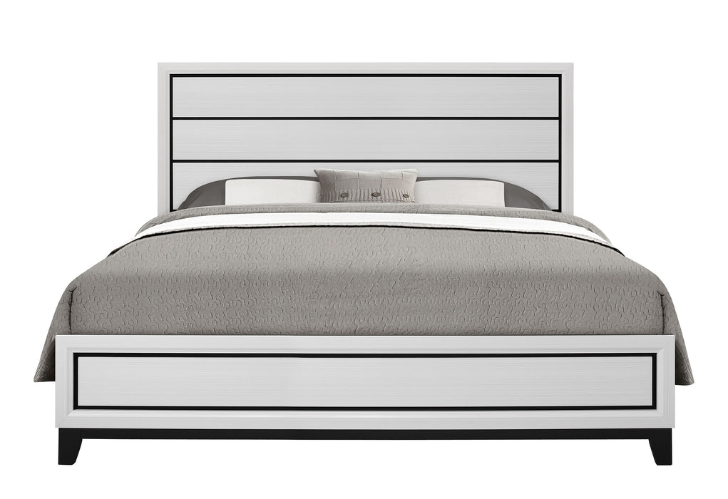 KATE WHITE KING BED, DRESSER, MIRROR AND NIGHTSTAND