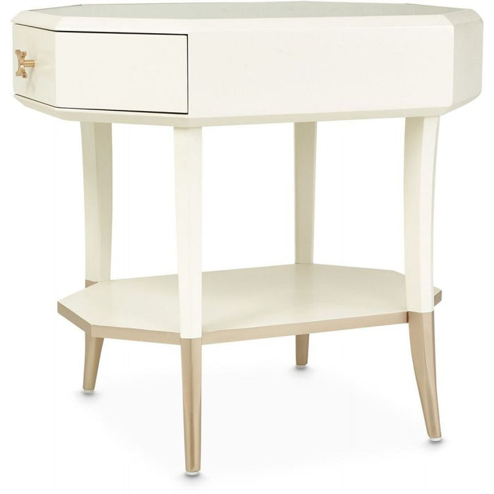 AICO La Rachelle Octagonal End Table w/ Drawer in Medium Champagne