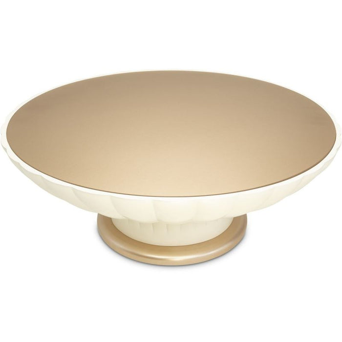 AICO La Rachelle Round Scalloped Cocktail Table with Glass in Medium Champagne image