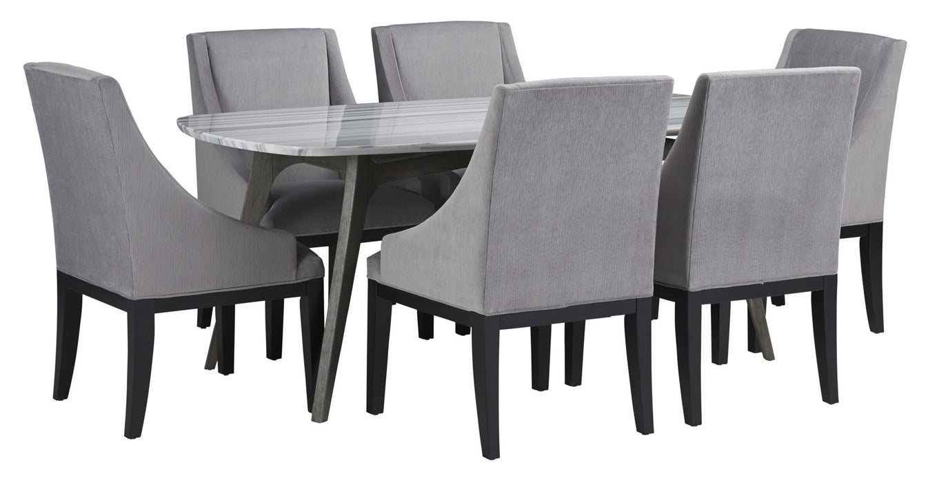 Palliser Furniture Mix and Match Benedict Table with Grey Marble Top and 6 Diana Wing Chair Dining Set 119-153K76 image