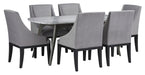 Palliser Furniture Mix and Match Benedict Table with Grey Marble Top and 6 Diana Wing Chair Dining Set 119-153K76 image