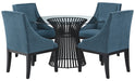 Palliser Furniture Mix and Match Naomi Round Dining Table with Glass Top and 4 Diana Wing Chair Dining Set in Dark Teal 119-155BG54 image
