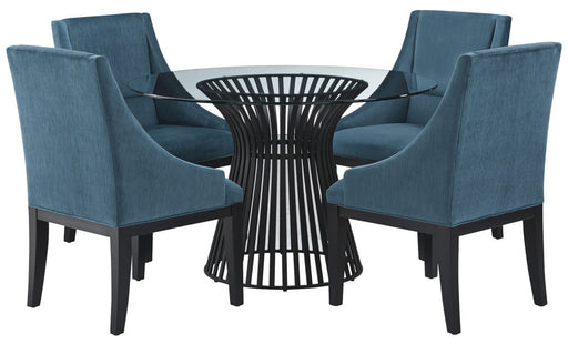 Palliser Furniture Mix and Match Naomi Round Dining Table with Glass Top and 4 Diana Wing Chair Dining Set in Dark Teal 119-155BG54 image