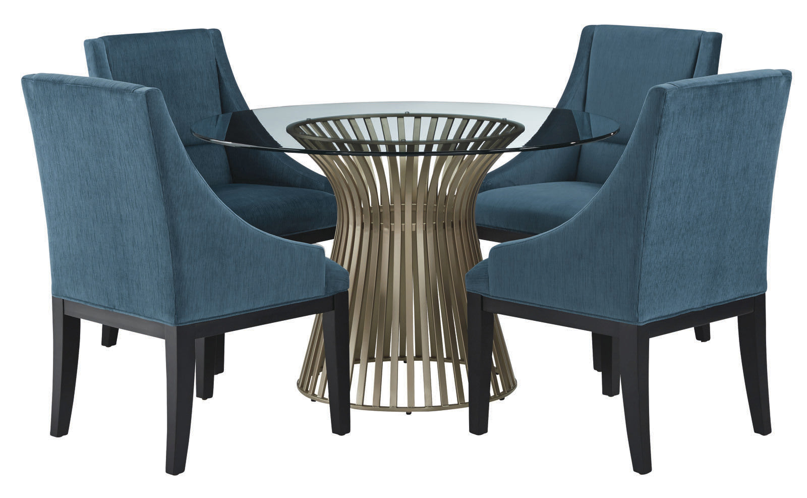 Palliser Furniture Mix and Match Naomi Round Dining Table with Gold Base and 4 Diana Wing Chair Dining Set in Dark Teal 119-155GG54 image