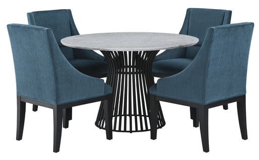 Palliser Furniture Mix and Match Naomi Round Dining Table with Marble Top and 4 Diana Wing Chair Dining Set in Dark Teal 119-156BM54 image