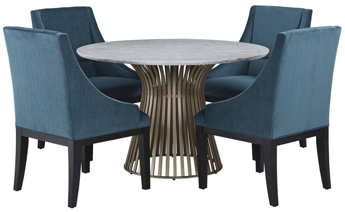 Palliser Furniture Mix and Match Naomi Round Dining Table with Gold Base and 4 Diana Wing Chair Dining Set in Dark Teal Velvet 119-156GM54 image
